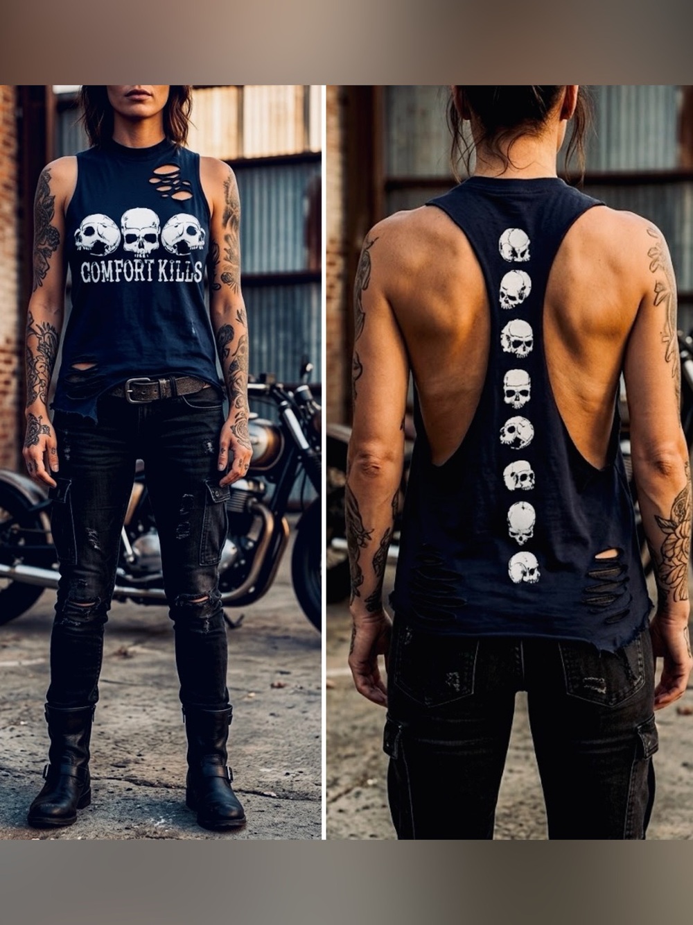 The Drive Clothing Comfort Kills Road Rash Tank Top Black Cut Out Skulls XS NWOT